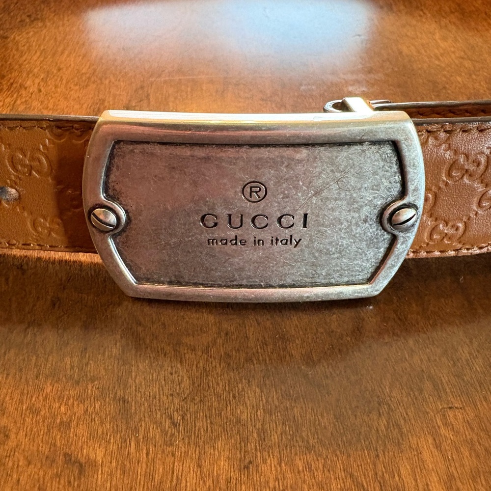 Gucci Tan Leather Belt with Silver Buckle - Picture 2 of 6